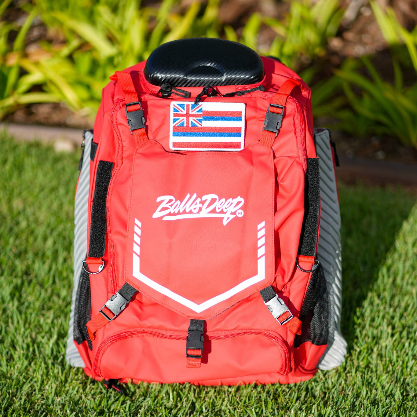 Balls Deep HI Scarlet Red Baseball Backpack