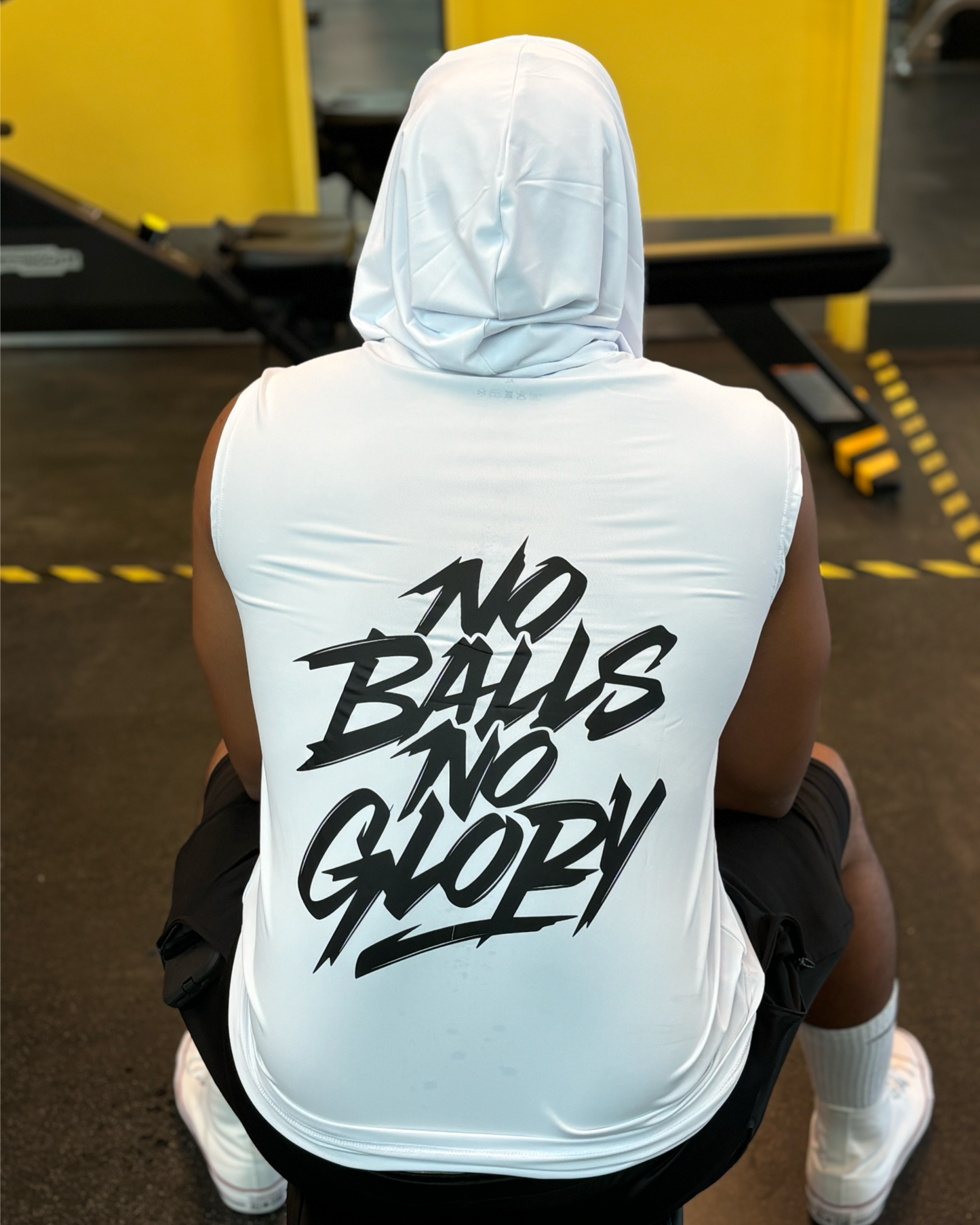White “No Balls, No Glory” Dri-Fit Sleeveless Hoodie