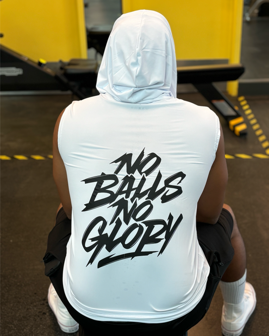 White “No Balls, No Glory” Dri-Fit Sleeveless Hoodie