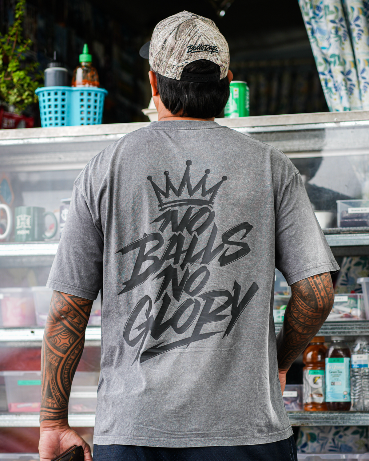 Gray Acid Wash “No Balls No Glory” Tee