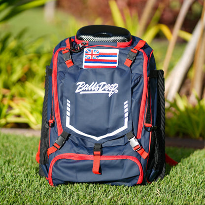 Balls Deep HI Navy/Red Baseball Backpack