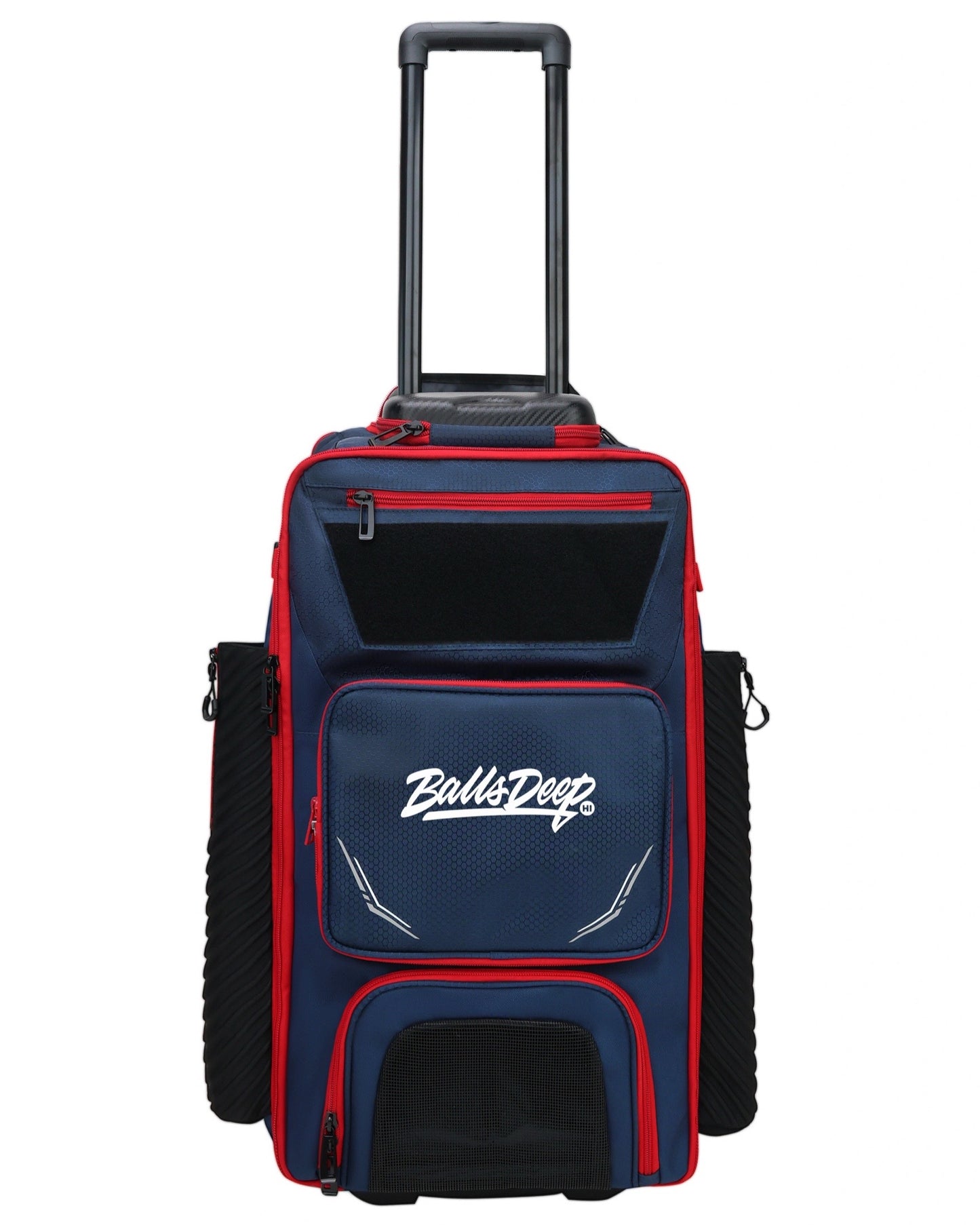 NavyBlue/Red Balls Deep HI Rolling Travel Baseball Bag