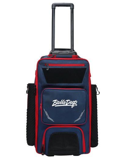 NavyBlue/Red Balls Deep HI Rolling Travel Baseball Bag