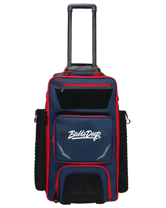 NavyBlue/Red Balls Deep HI Rolling Travel Baseball Bag