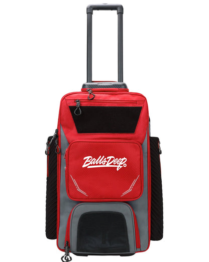 Red Balls Deep HI Rolling Travel Baseball Bag