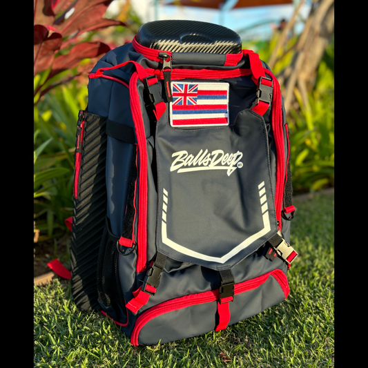 Balls Deep HI Navy/Red Baseball Backpack