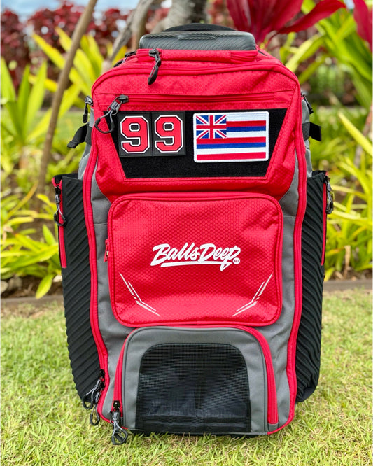 Red Balls Deep HI Rolling Travel Baseball Bag