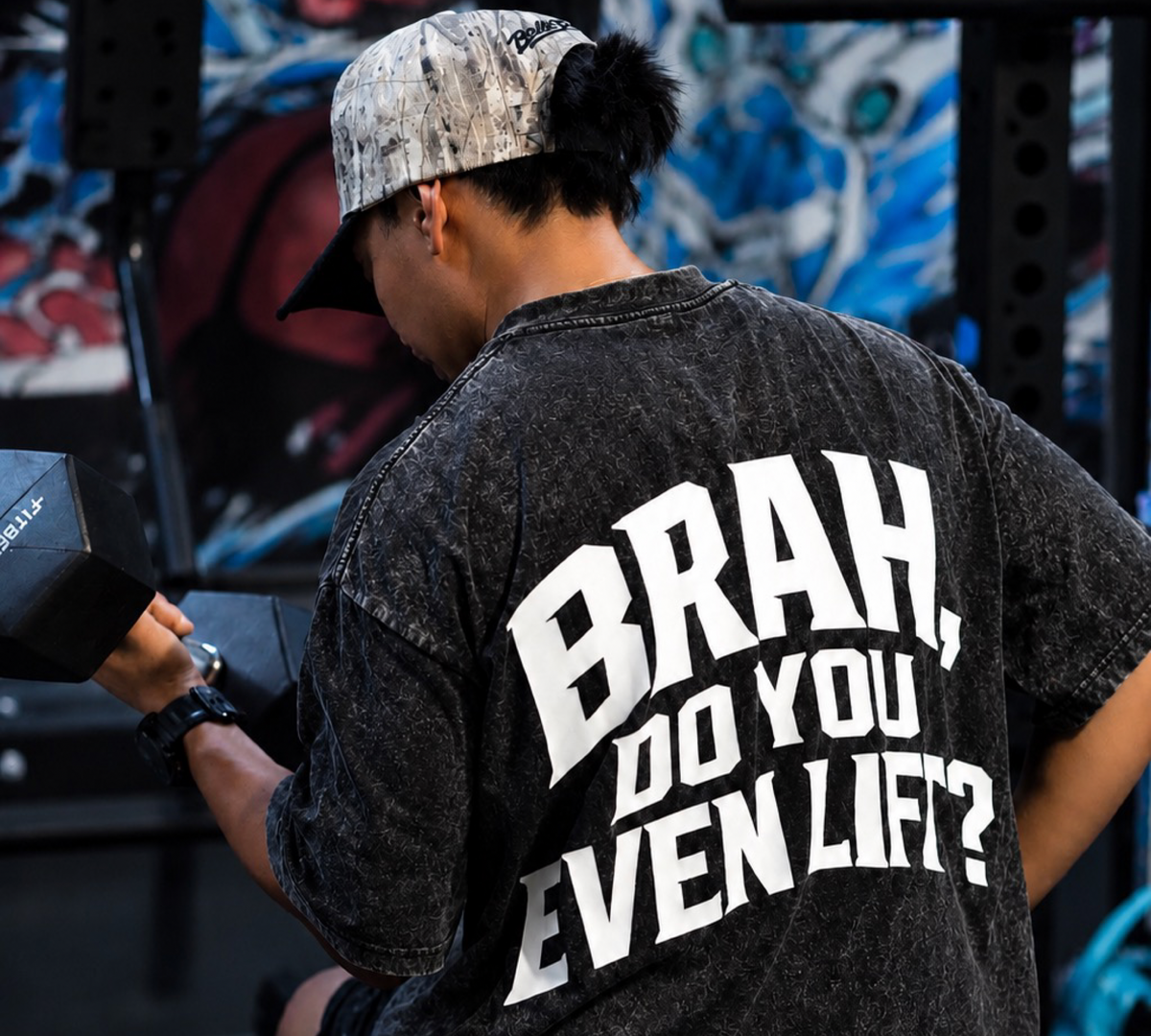 “Brah, Do You Even Lift?” Black Acid Wash Tee